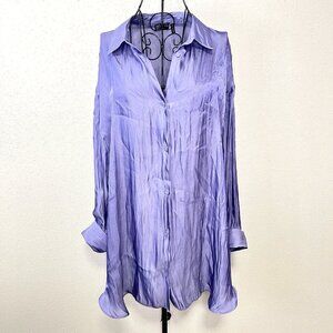 ASOS DESIGNS Oversized Blouse Tunic Length Size 14 Crinkle Metallic Purple
